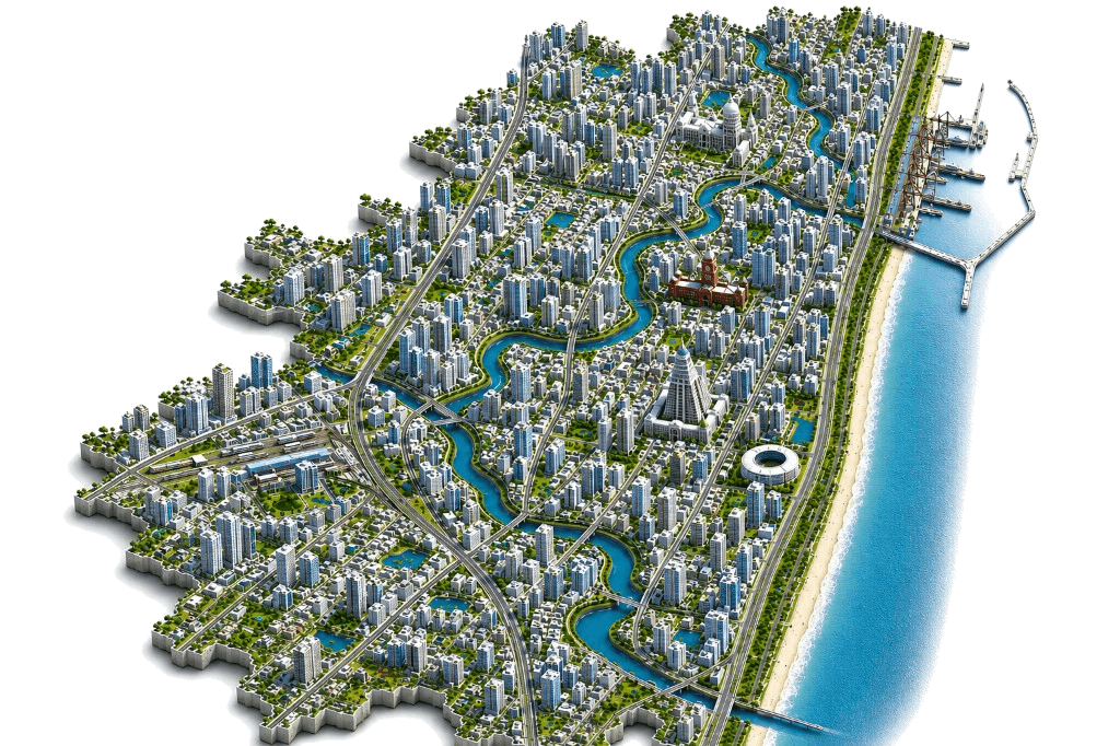 3D isometric map of Chennai city and coastline